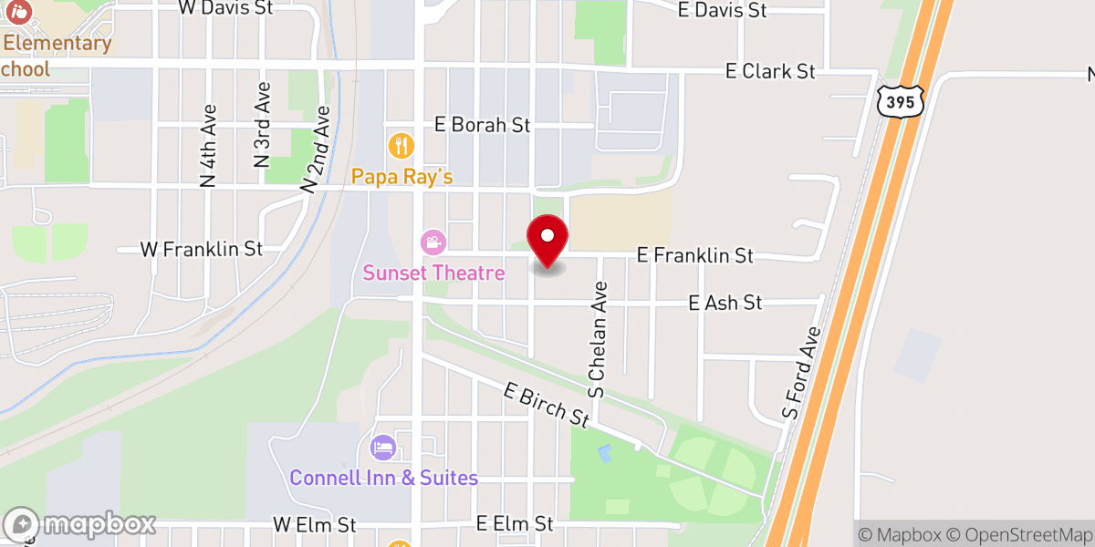Map showing location of Connell United Methodist Church
