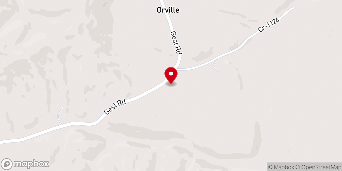 Map showing location of Orville Baptist Church