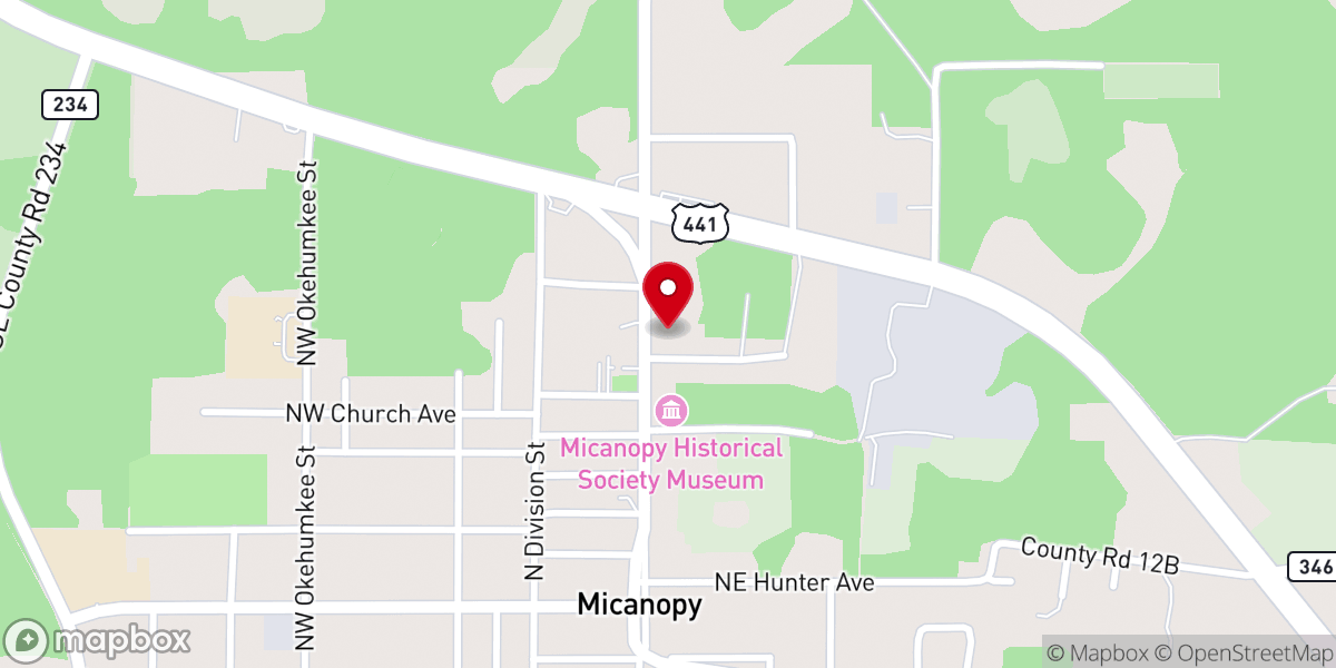 Map showing location of First Baptist Church of Micanopy