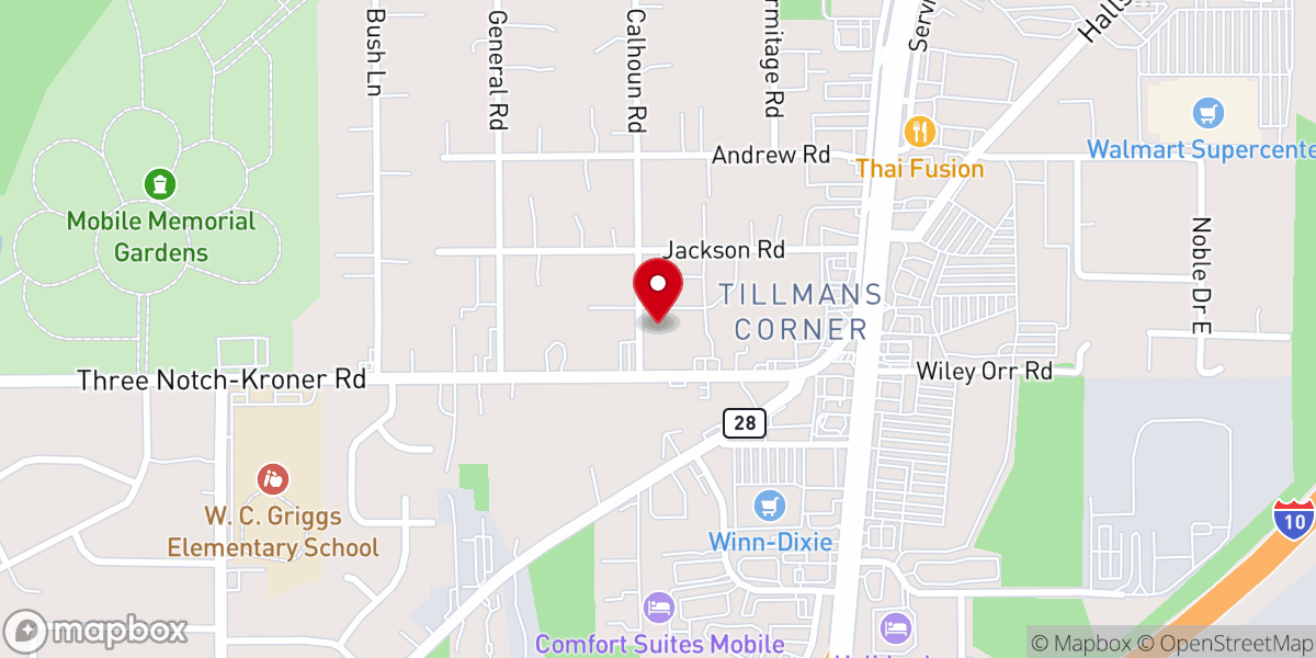 Map showing location of Three Notch Baptist Church