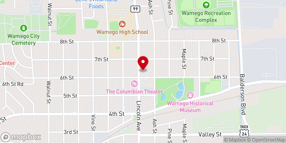 Map showing location of Wamego United Methodist Church
