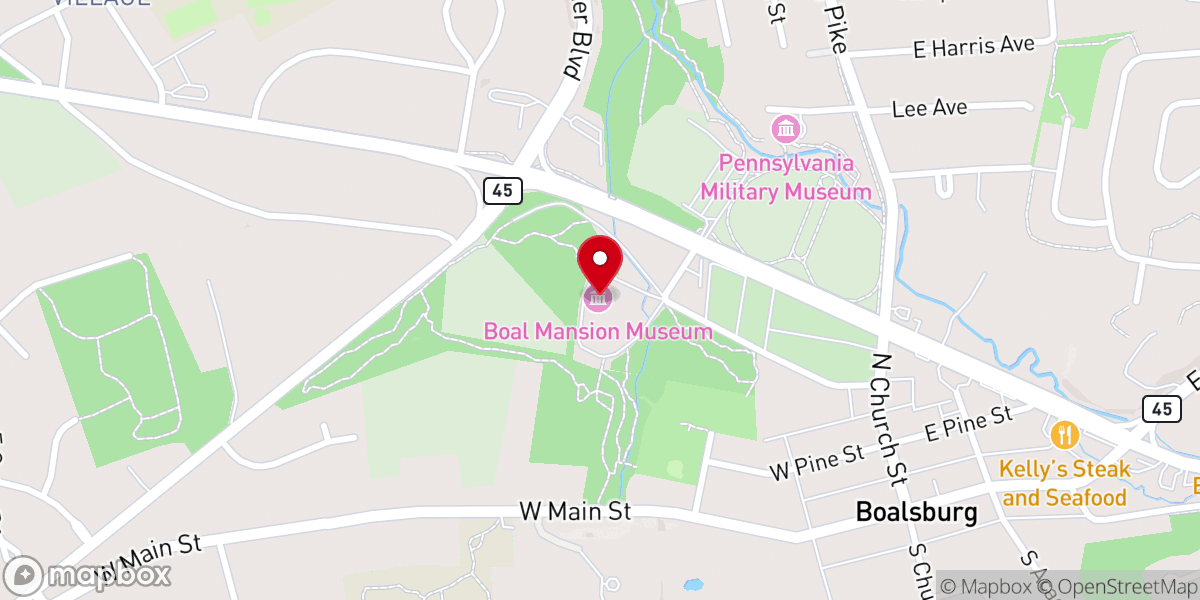 Map showing location of Columbus Chapel & Boal Mansion Museum