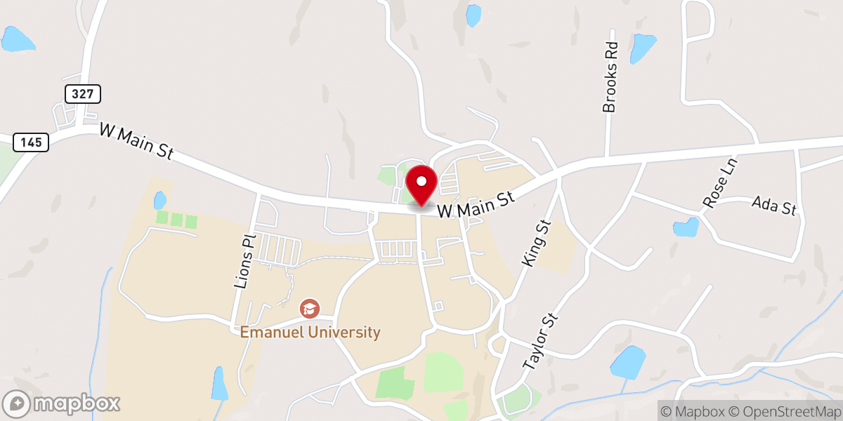 Map showing location of Franklin Springs Baptist Church