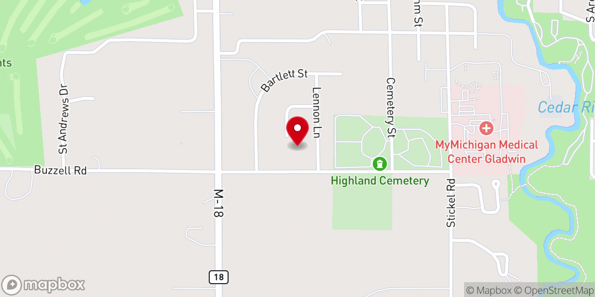Map showing location of Gladwin Assembly of God