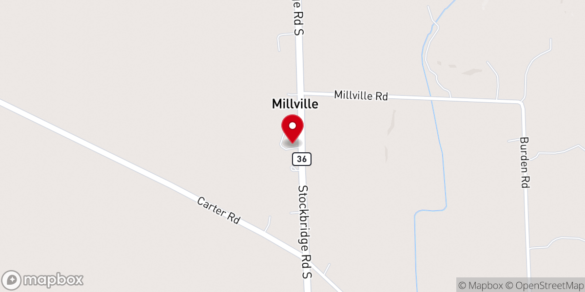 Map showing location of Millville United Methodist Church