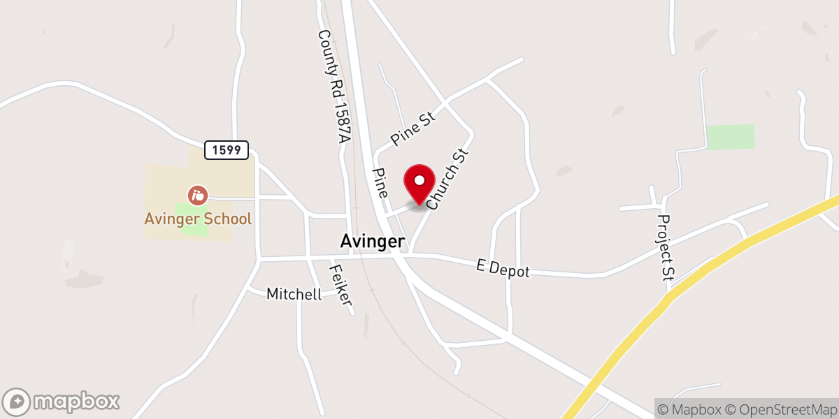 Map showing location of Avinger Fire Department