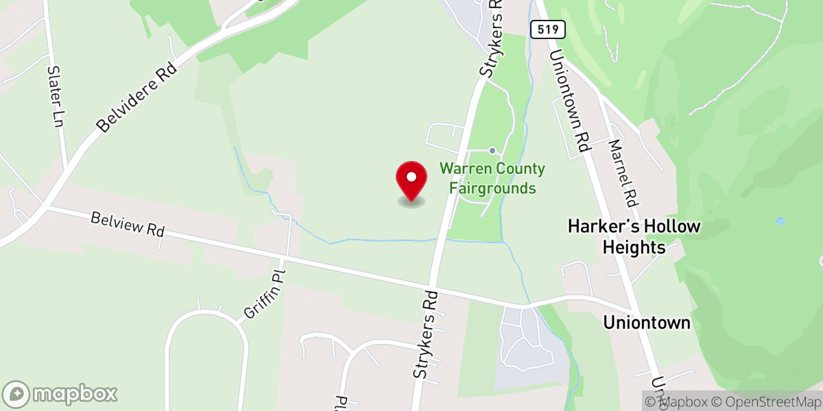 Map showing location of Warren County Farmers' Fair featuring the Balloon Festival