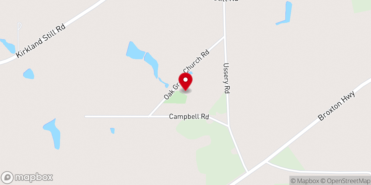 Map showing location of Oak Grove Baptist Church