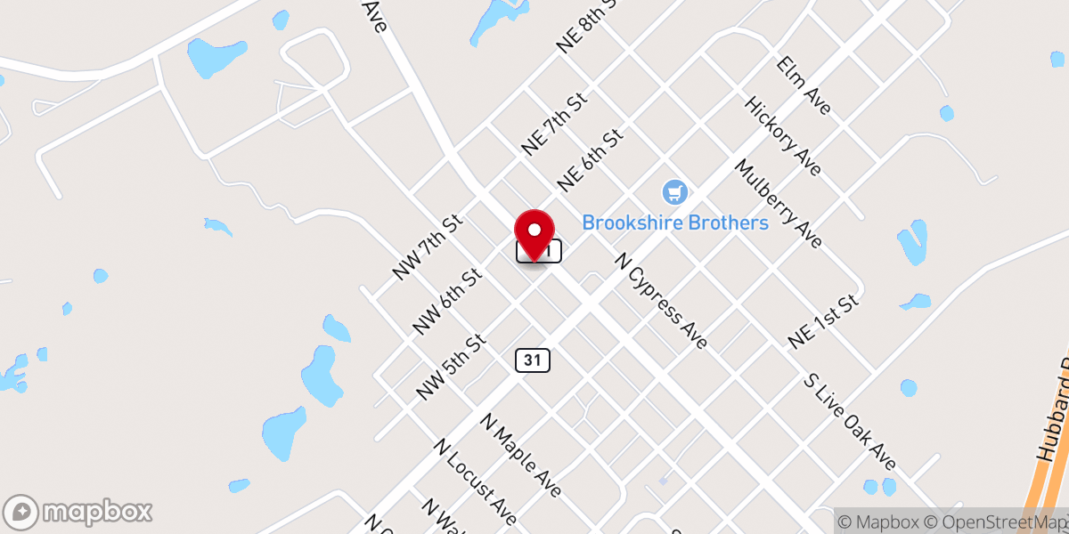 Map showing location of First Baptist Church