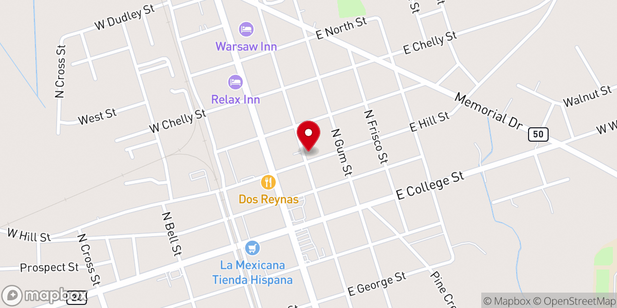 Map showing location of Warsaw Presbyterian Church