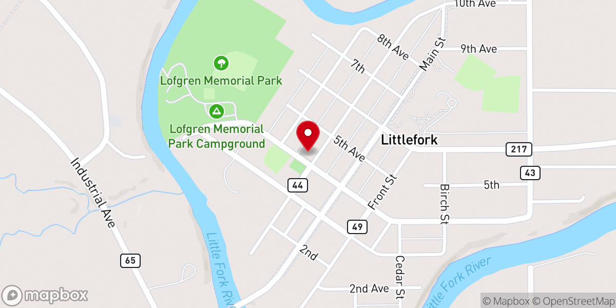 Map showing location of Littlefork Baptist Church