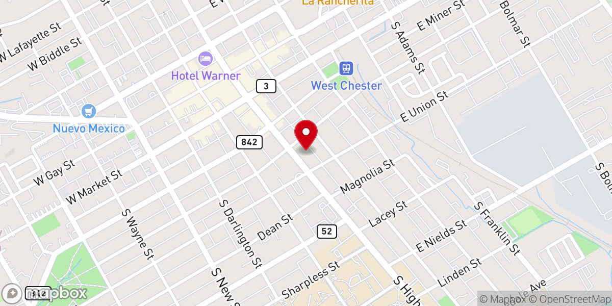Map showing location of Baptist Church of West Chester