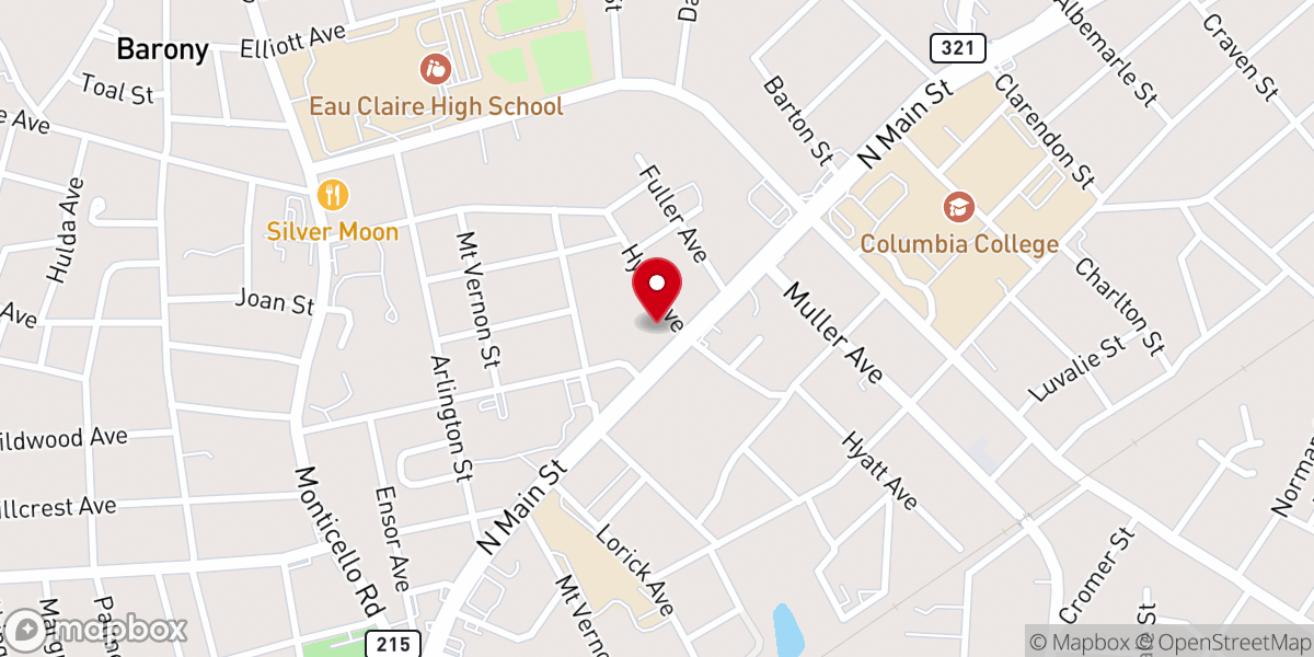 Map showing location of Eau Claire Baptist Church