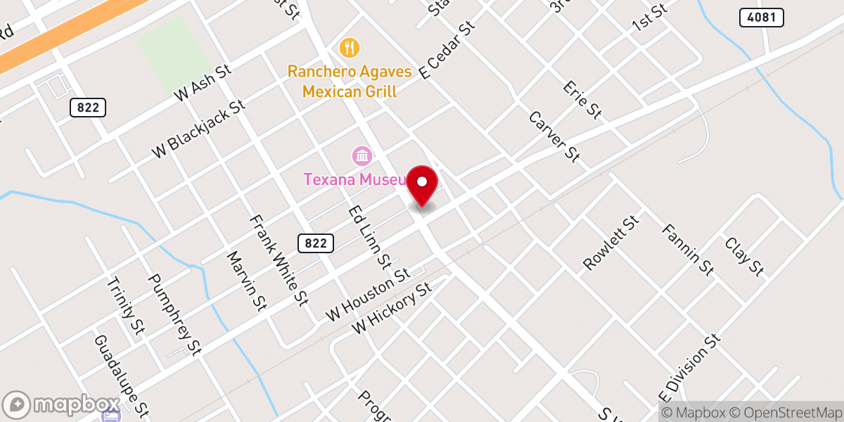 Map showing location of Texana Fellowship