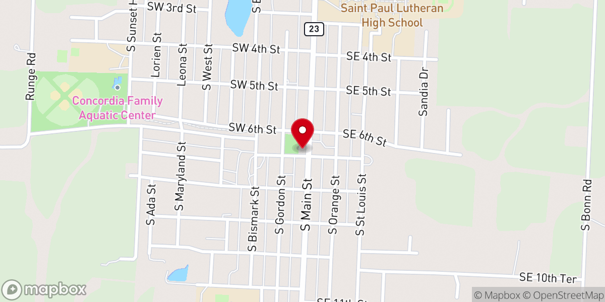 Map showing location of Concordia City Hall