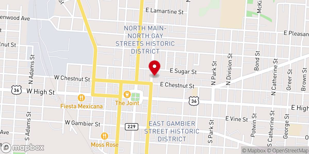 Map showing location of First Presbyterian Church of Mount Vernon, Ohio
