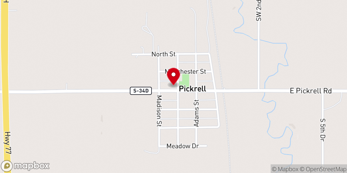 Map showing location of Pickrell United Methodist Church
