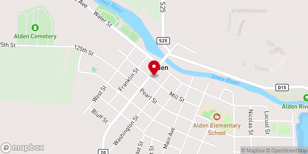 Map showing location of Alden Food Pantry