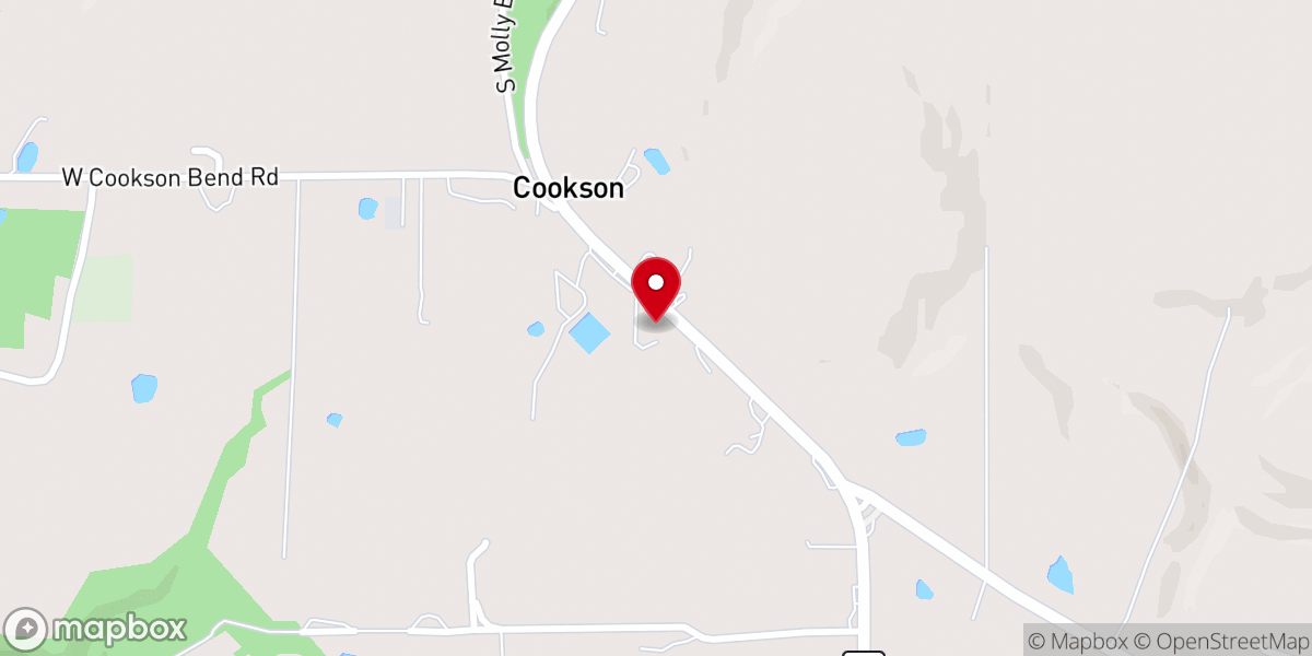 Map showing location of Cookson Baptist Church