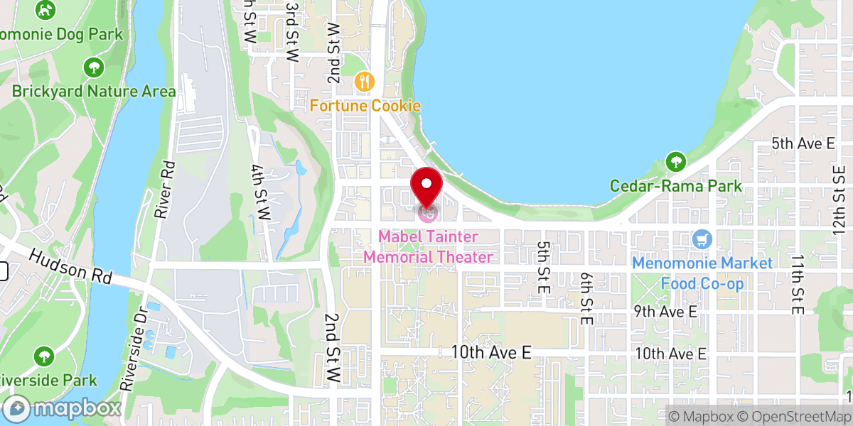 Map showing location of Historic Mabel Tainter Center for the Arts