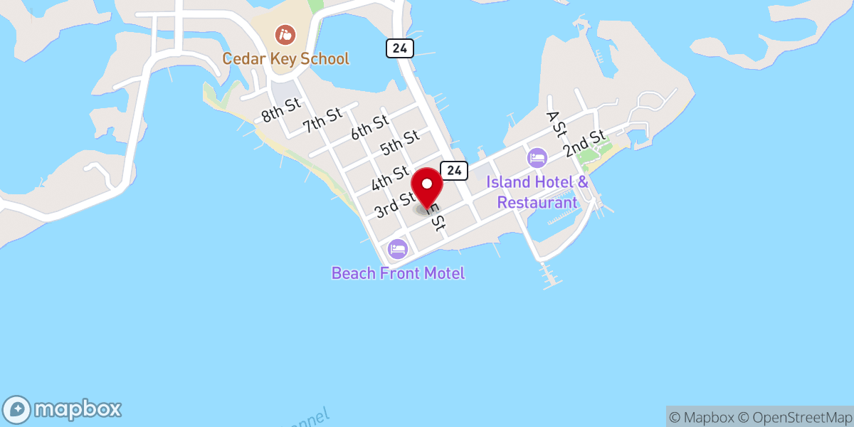 Map showing location of First Baptist Church of Cedar Key