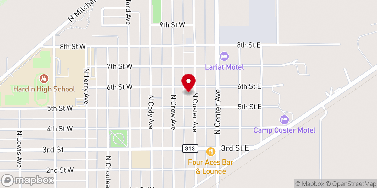 Map showing location of First Baptist Church of Hardin