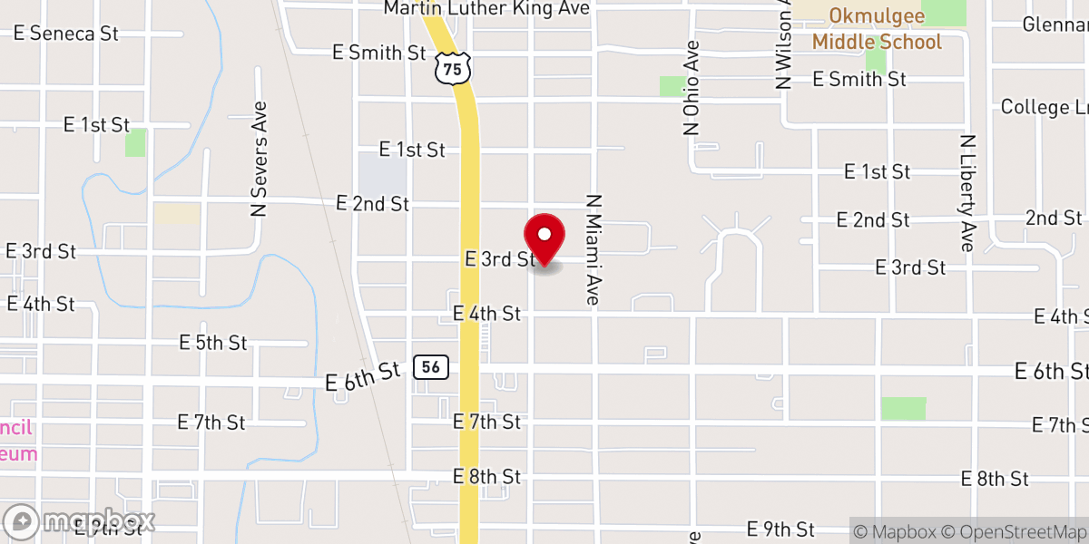 Map showing location of East Side Baptist Church