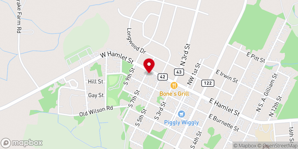 Map showing location of Pinetops Presbyterian Church