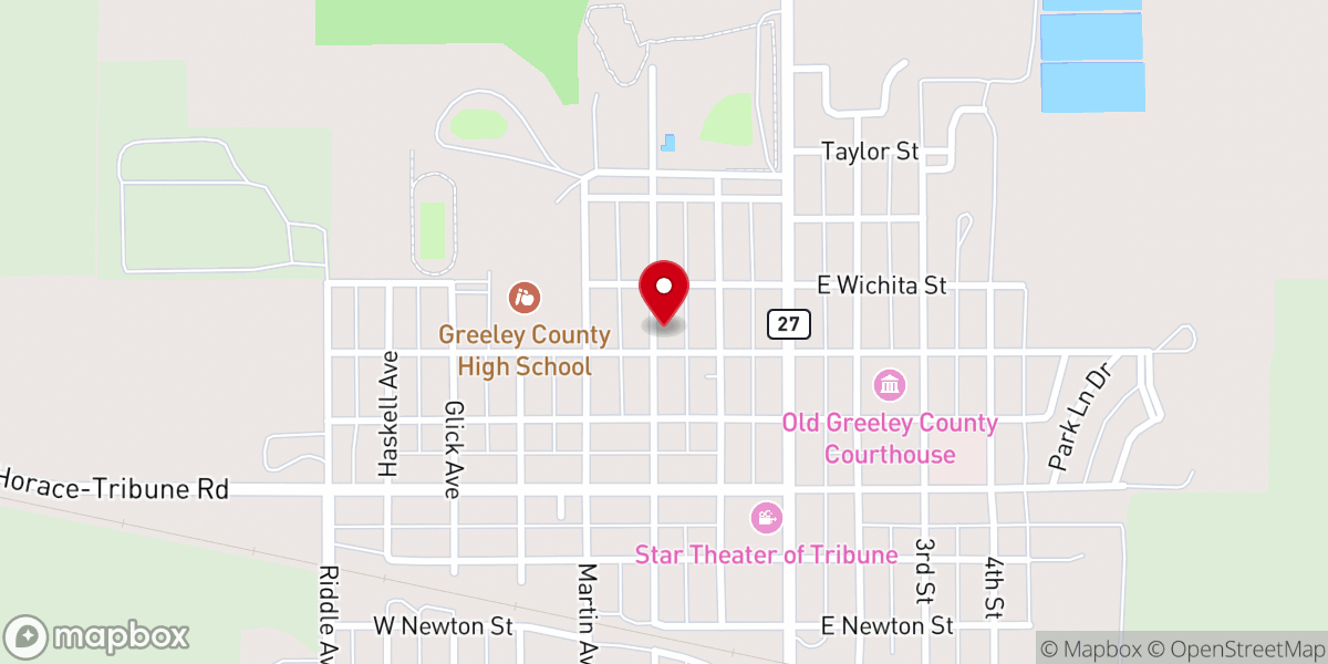 Map showing location of Tribune Assembly of God Church