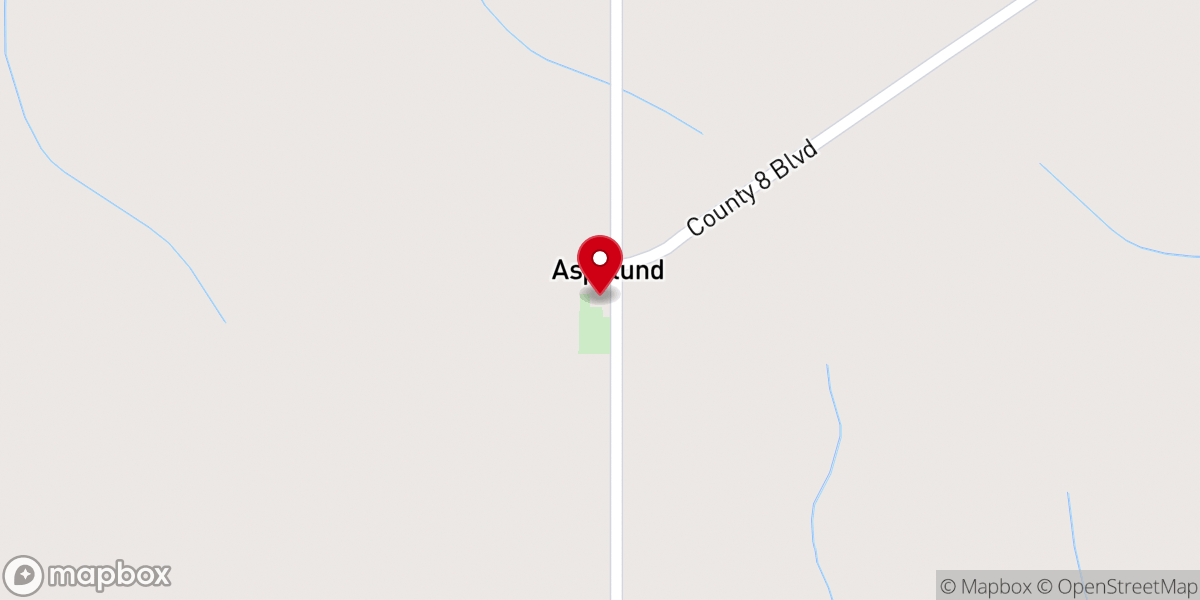 Map showing location of Aspelund Emmanuel Lutheran Church