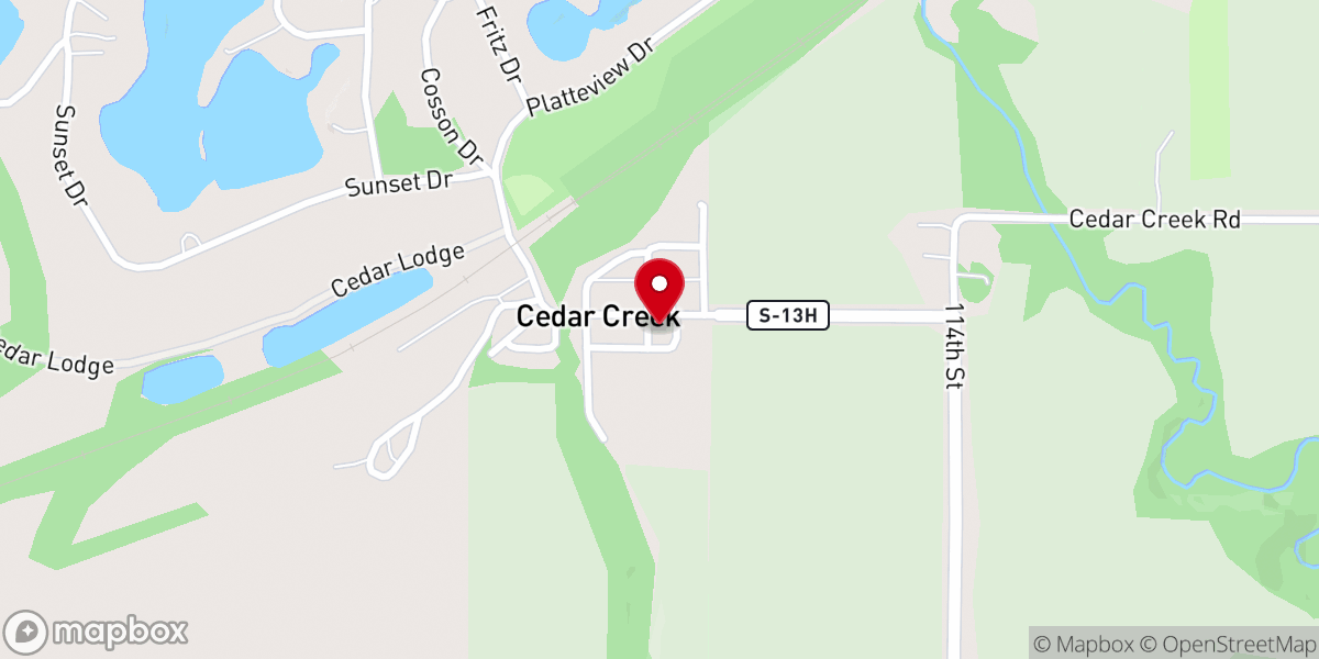 Map showing location of Village of Cedar Creek