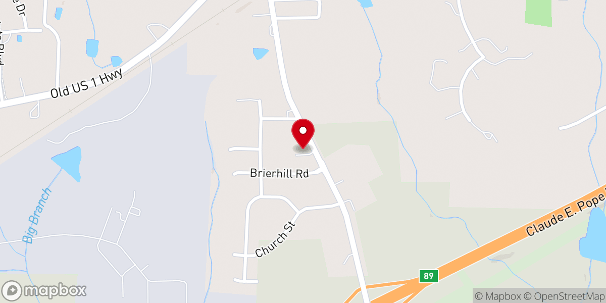 Map showing location of New Hill First Baptist Church