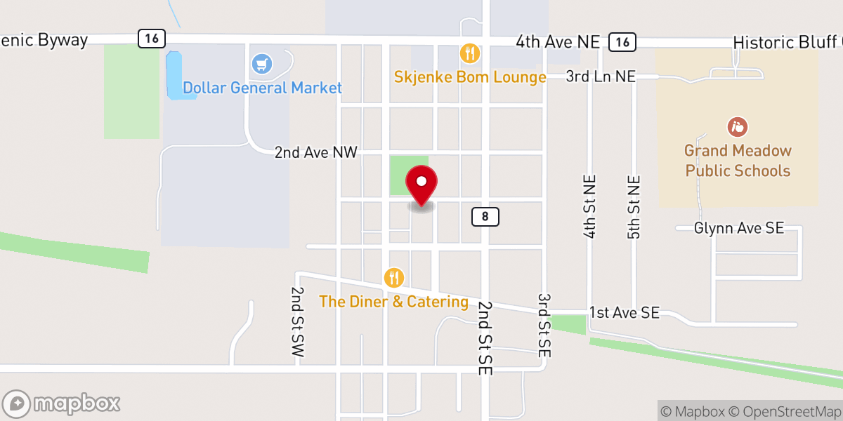 Map showing location of Grand Meadow Lutheran Church
