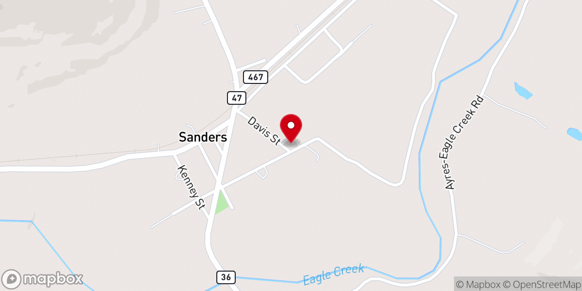 Map showing location of Sanders Baptist Church