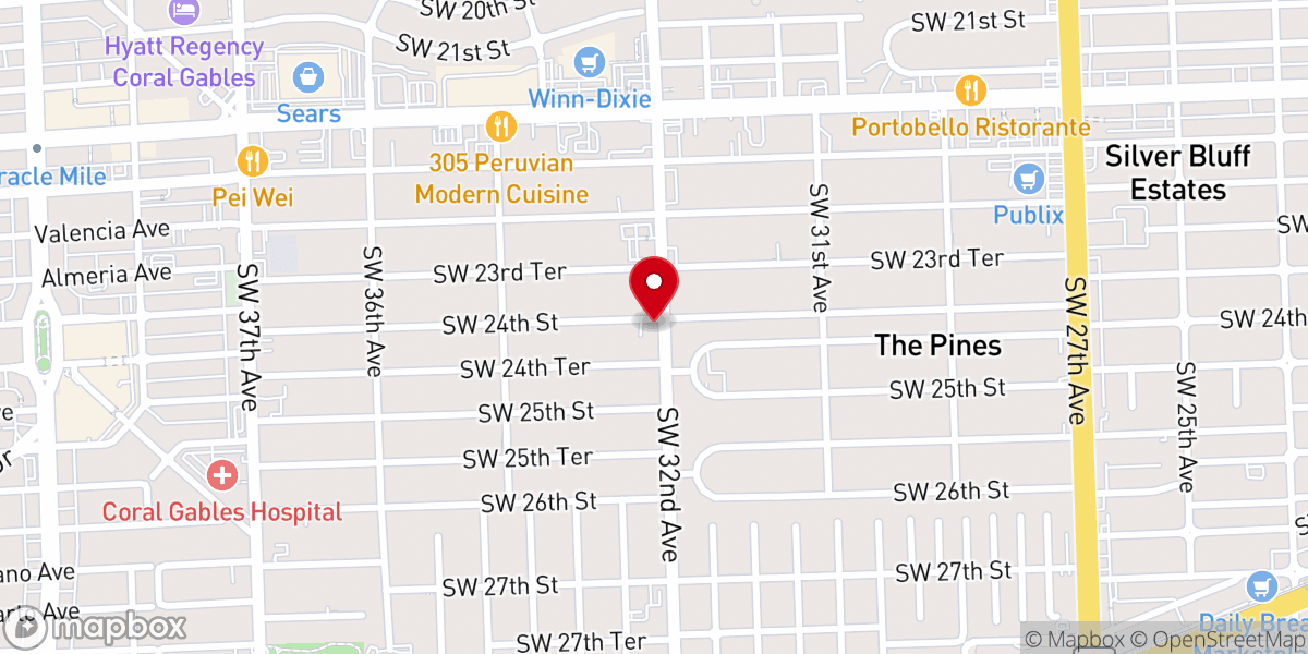 Map showing location of Templo Calvario Miami