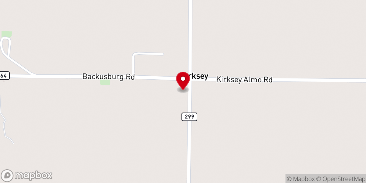 Map showing location of Kirksey Church of Christ