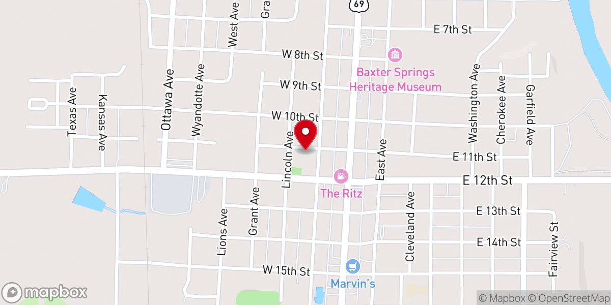Map showing location of Ministerios El Jordan Baxter Springs