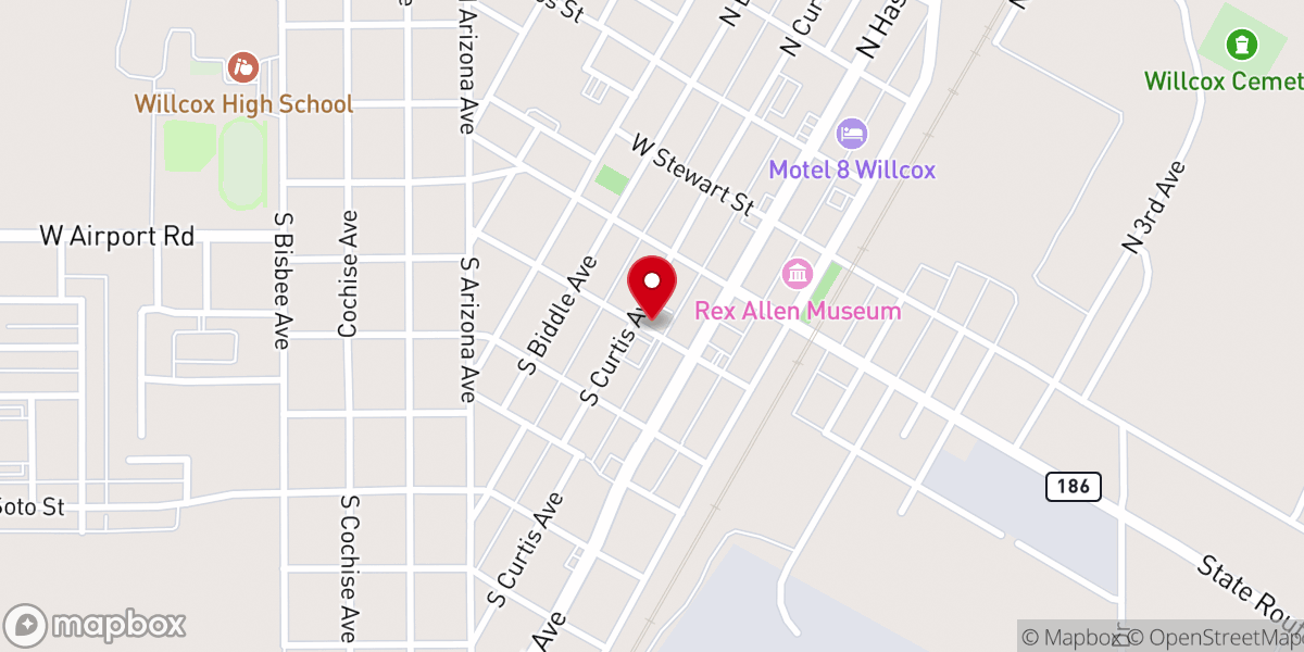 Map showing location of First Baptist Church of Wilcox