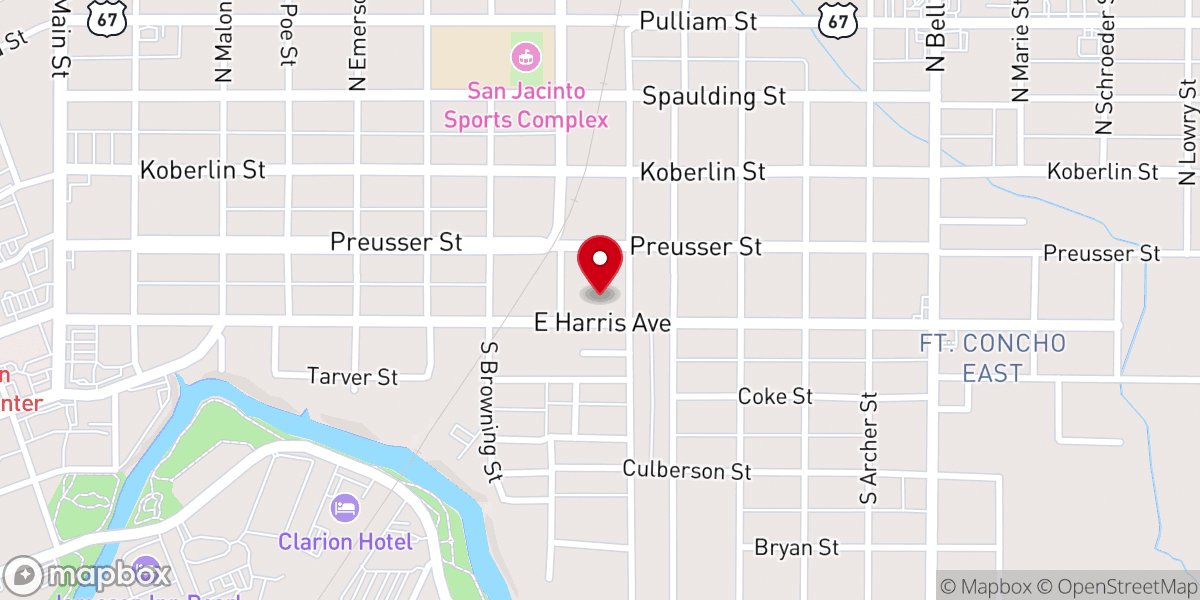 Map showing location of Harris Avenue Baptist Church
