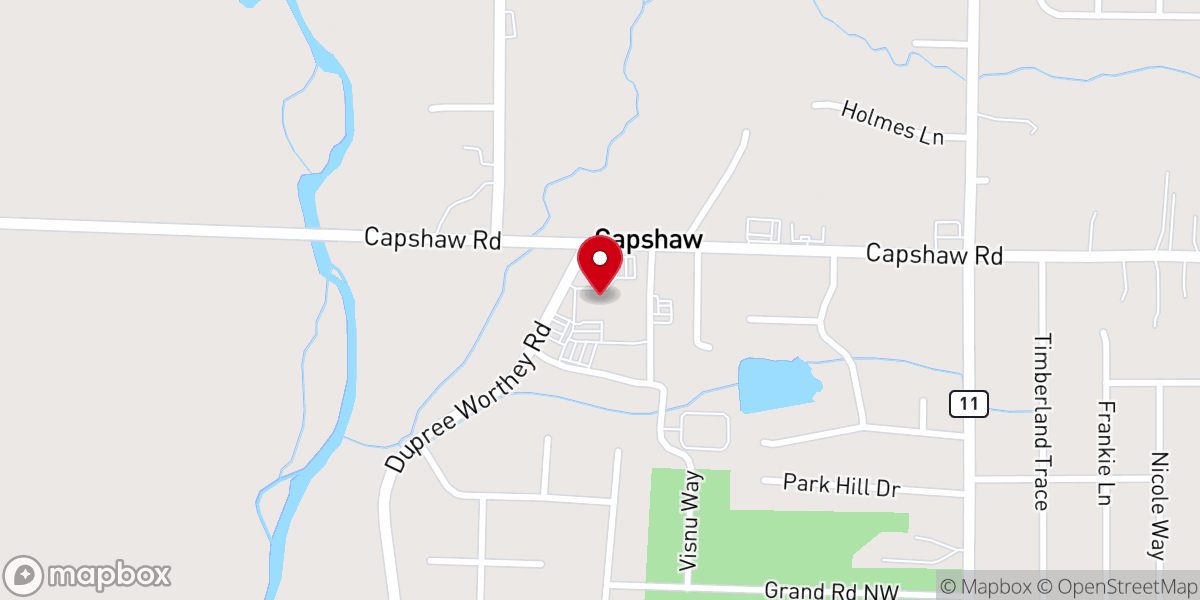 Map showing location of Capshaw Baptist Church