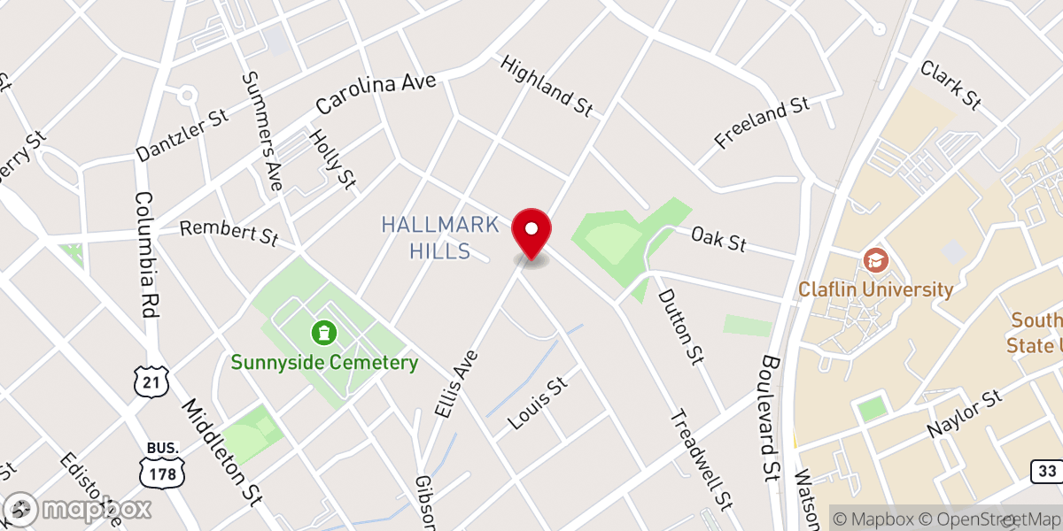 Map showing location of Orangeburg Lutheran Church