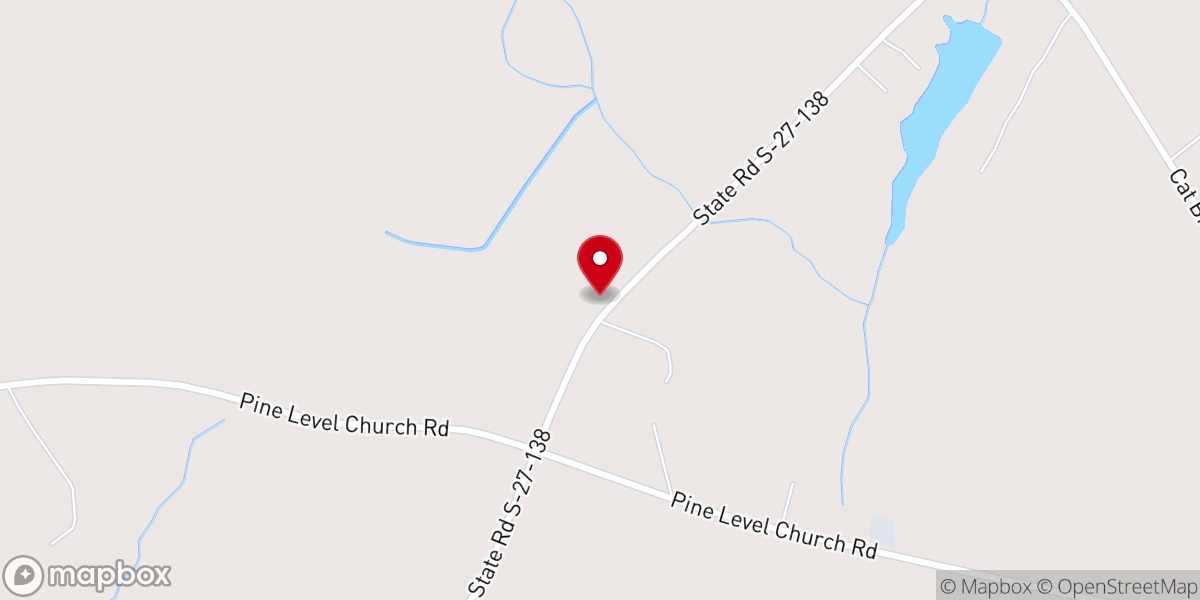 Map showing location of Pine Level Baptist Church