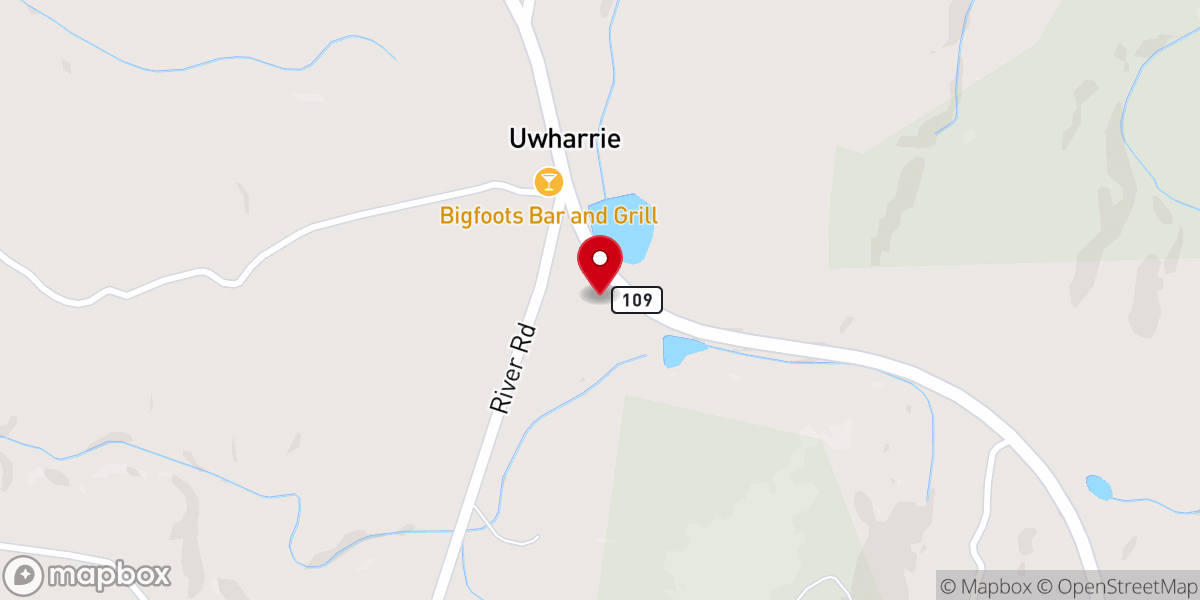 Map showing location of Uwharrie Methodist Church
