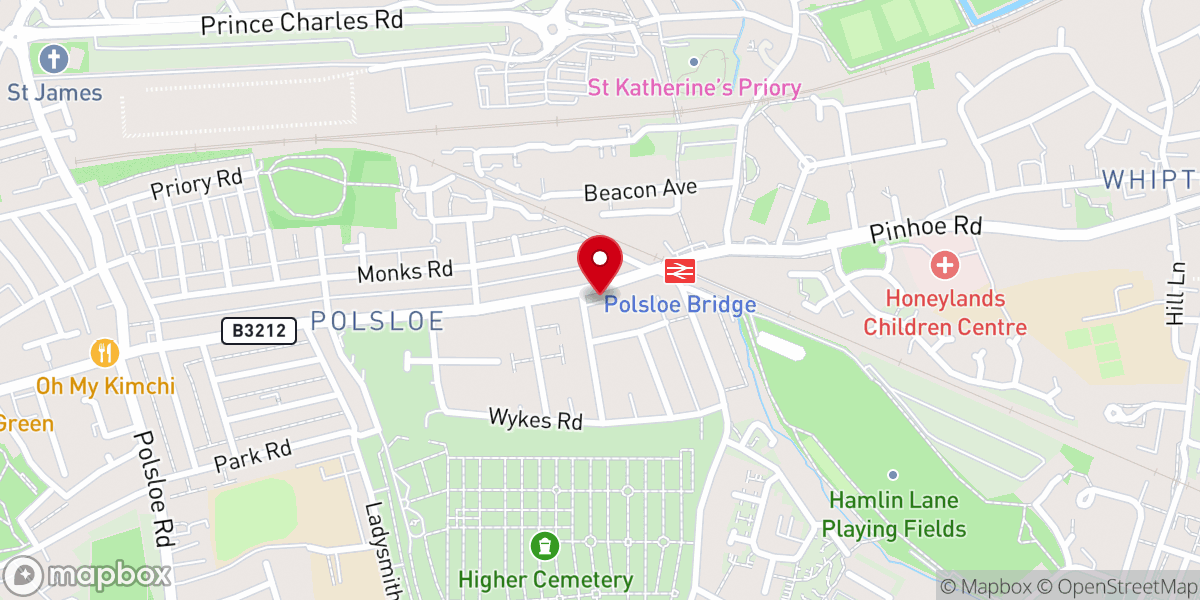 Map showing location of Pinhoe Road Baptist Church
