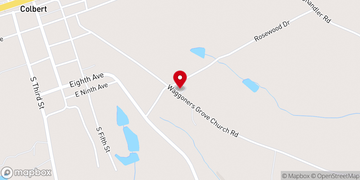 Map showing location of Waggoners Grove Baptist Church