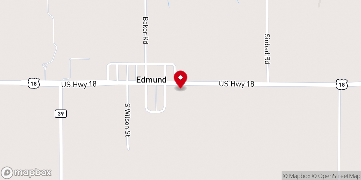 Map showing location of Edmund Evangelical Free Church