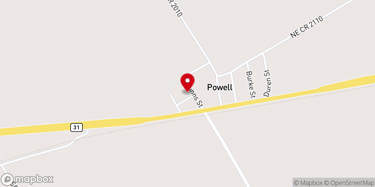Map showing location of Powell Baptist Church