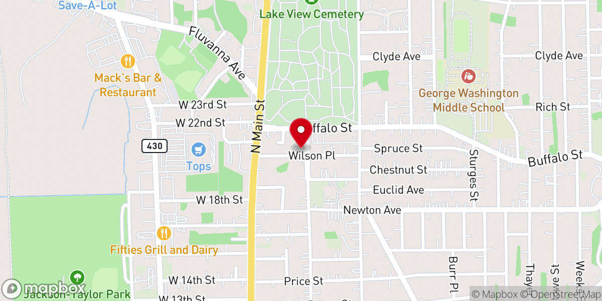 Map showing location of Unitarian Universalist Congregation of Jamestown