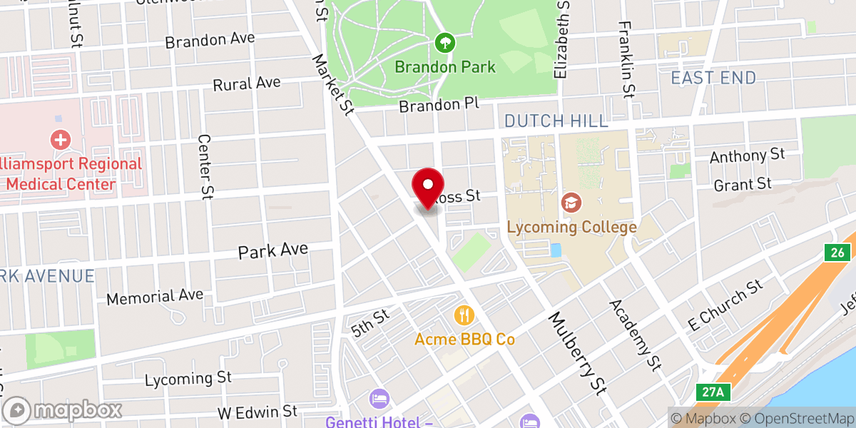 Map showing location of First Church Williamsport (First Evangelical Center)