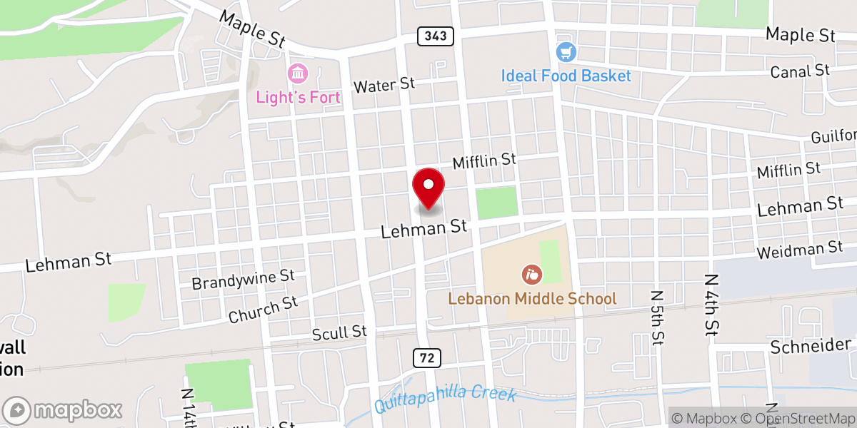 Map showing location of Lebanon Valley Harvest Ministries